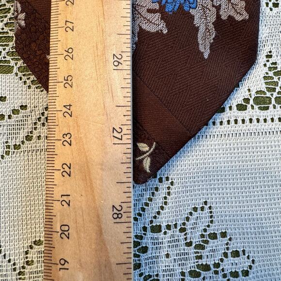 Vintage Gentry Beau Brummell Men's Repp Necktie Brown & Blue Floral Polyester - Picture 9 of 9